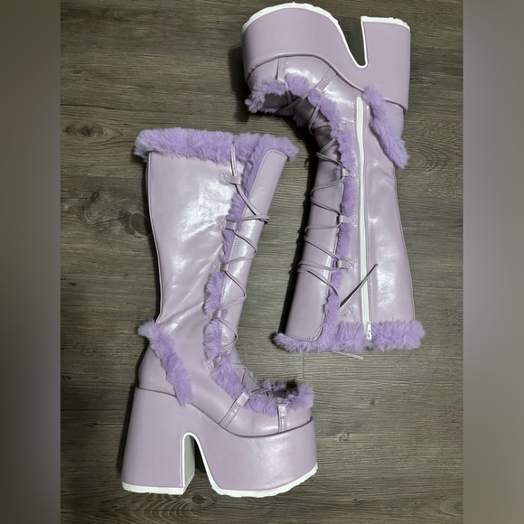 Demonia Shoes - Demonia x Dolls Kill Camel-311 Lavender Pure Vigilance Platform Boots